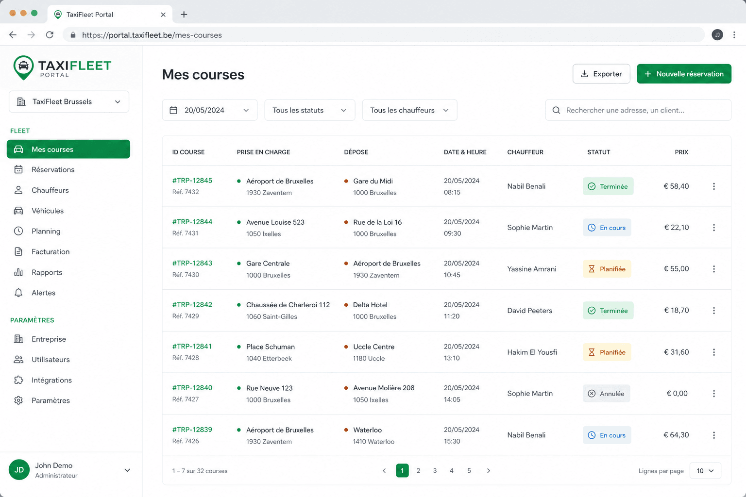 Portail Fleet — courses, WhatsApp, chauffeurs et Chiron dans le cloud
